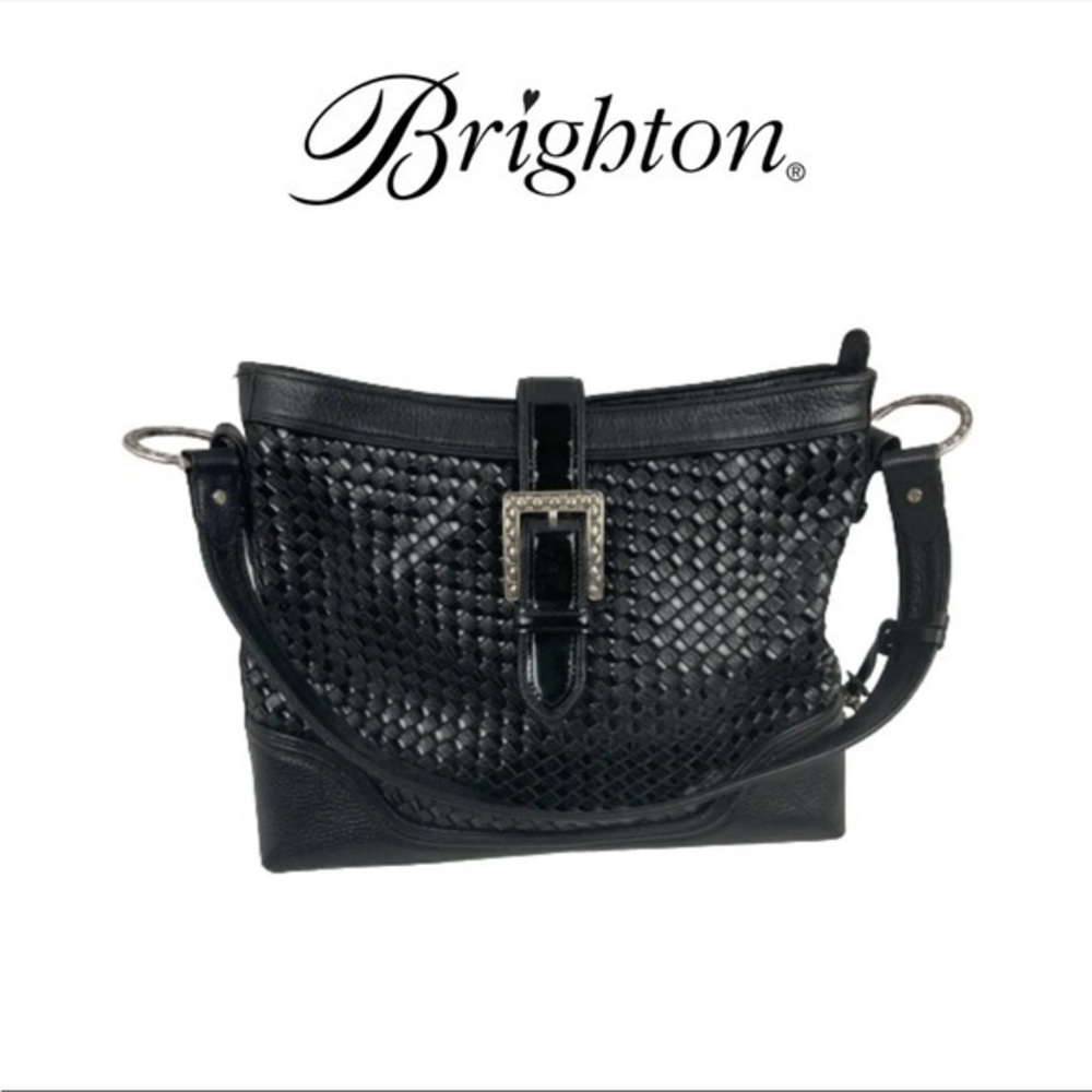 Brighton Black Leather Basket Weave Handbag
